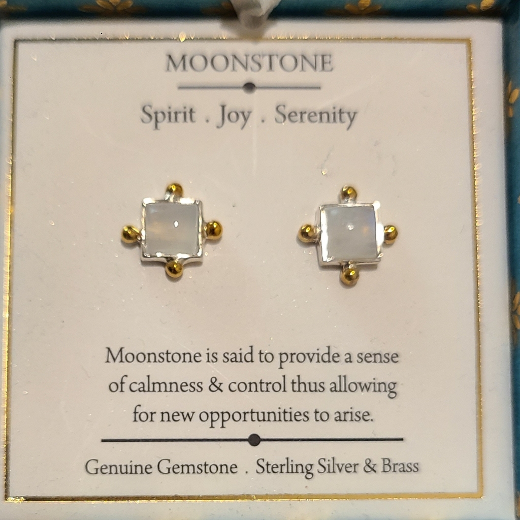 Shivam 14k Gold Plated Sterling Silver Genuine Moonstone Gemstones Stud Earring